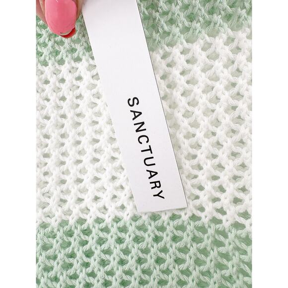 SANCTUARY Sweater Size L NEW Cotton Open Knit Mint Stripe Sweater - Picture 3 of 7